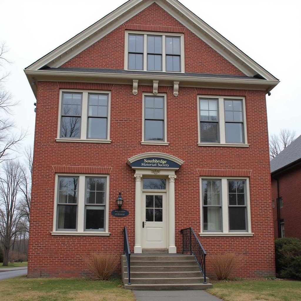 The grand facade of the Southbridge Historical Society building