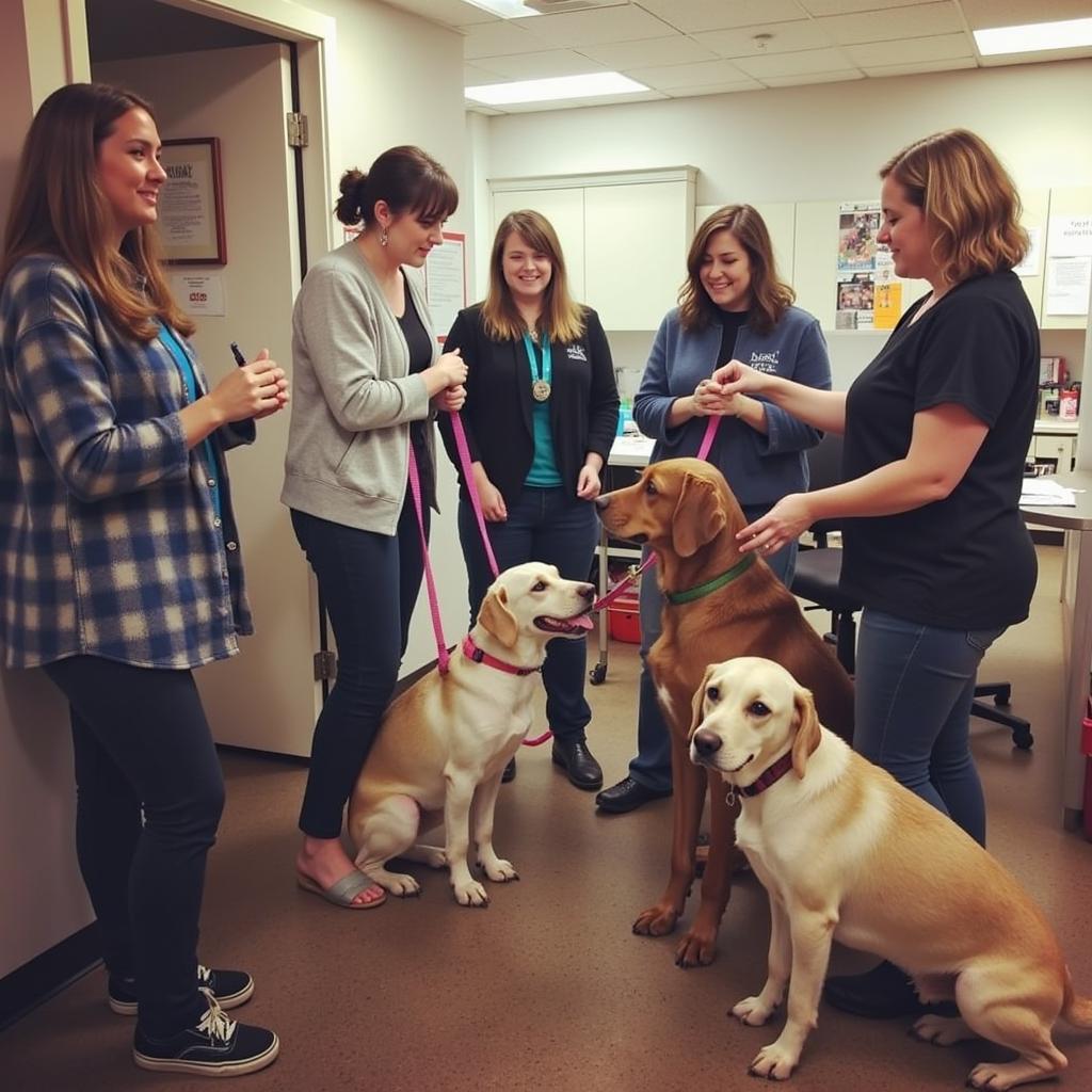 Volunteers caring for animals at the Southern Oregon Humane Society