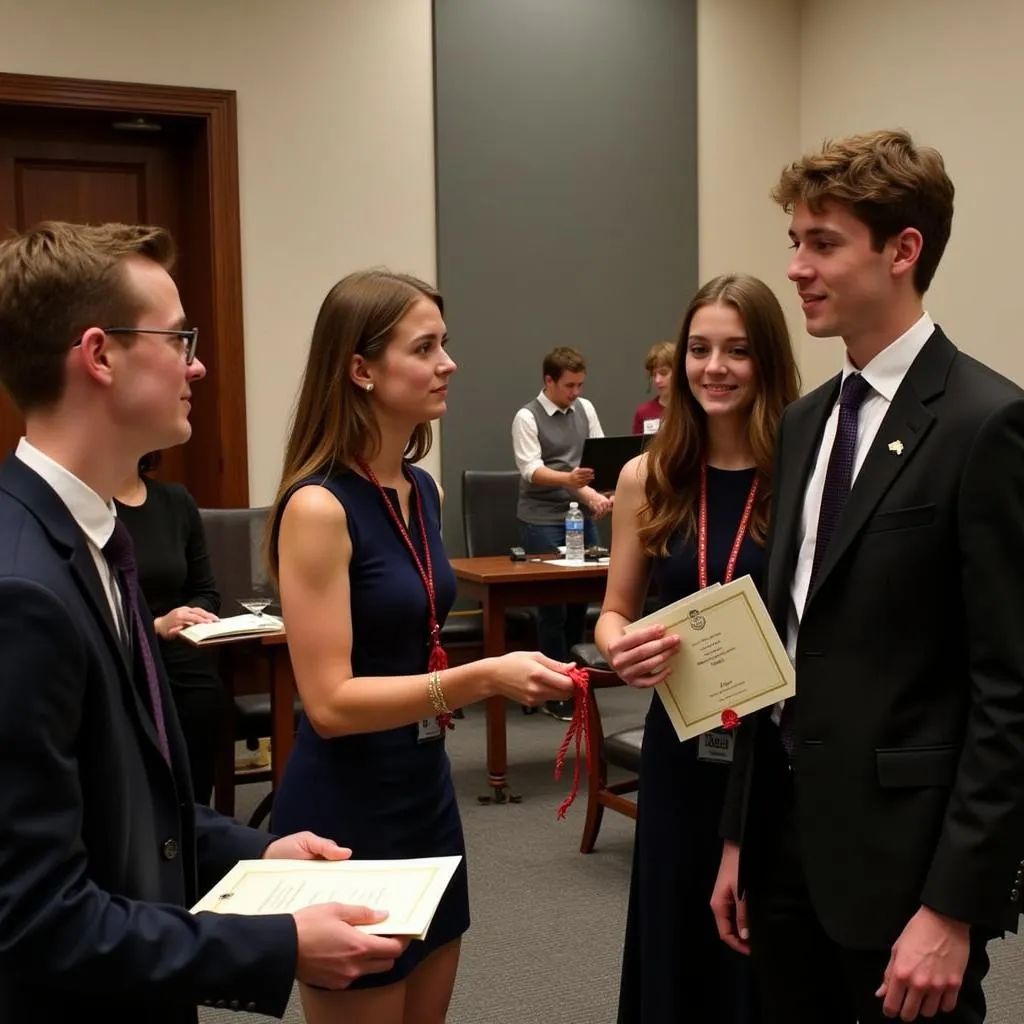 A formal induction ceremony for new Spanish Honor Society members.