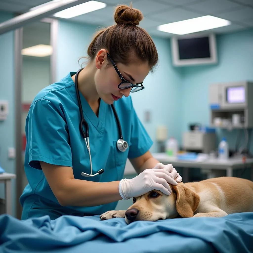 Veterinarian performing spay/neuter surgery