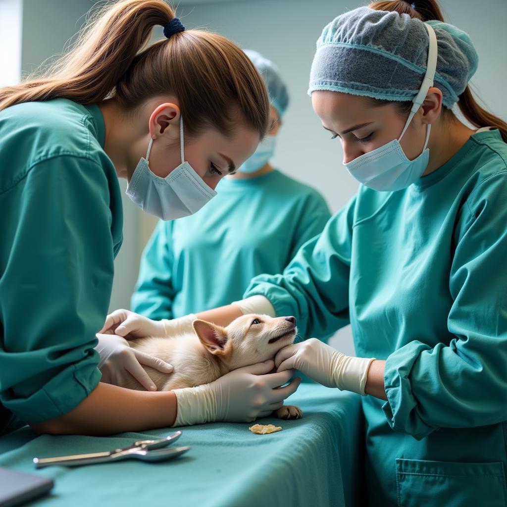 Veterinarian Performing Spay/Neuter Surgery