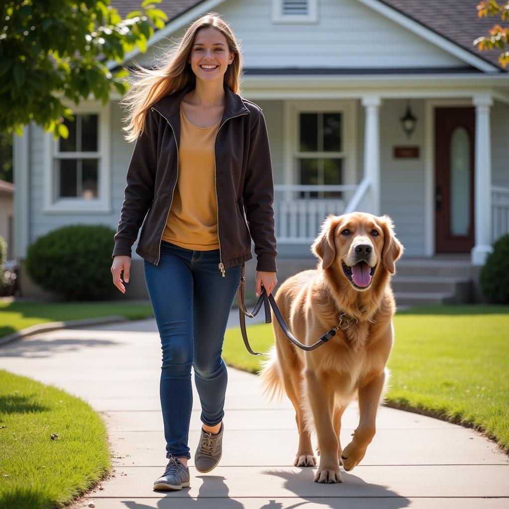 Spokane Humane Society volunteer walking a dog