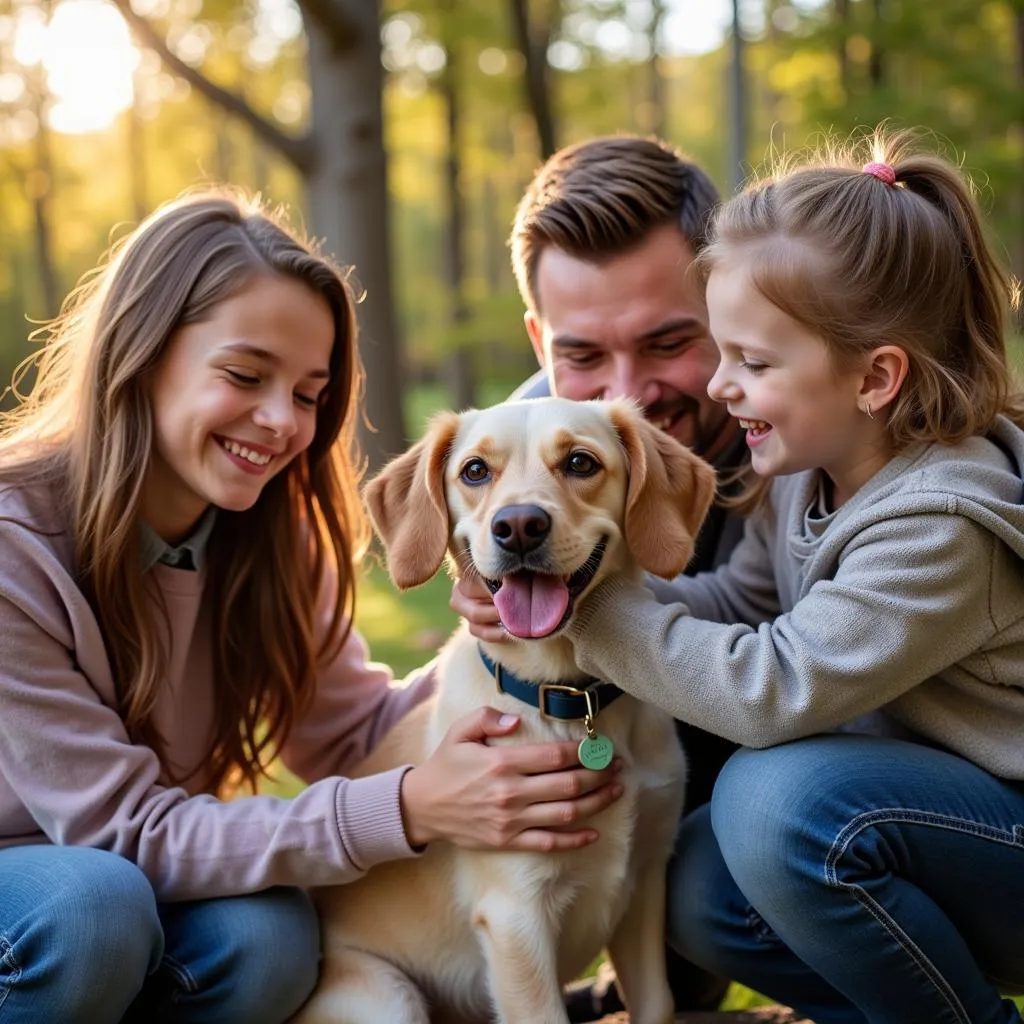 Happy family adopting a dog at the St. Albans VT Humane Society