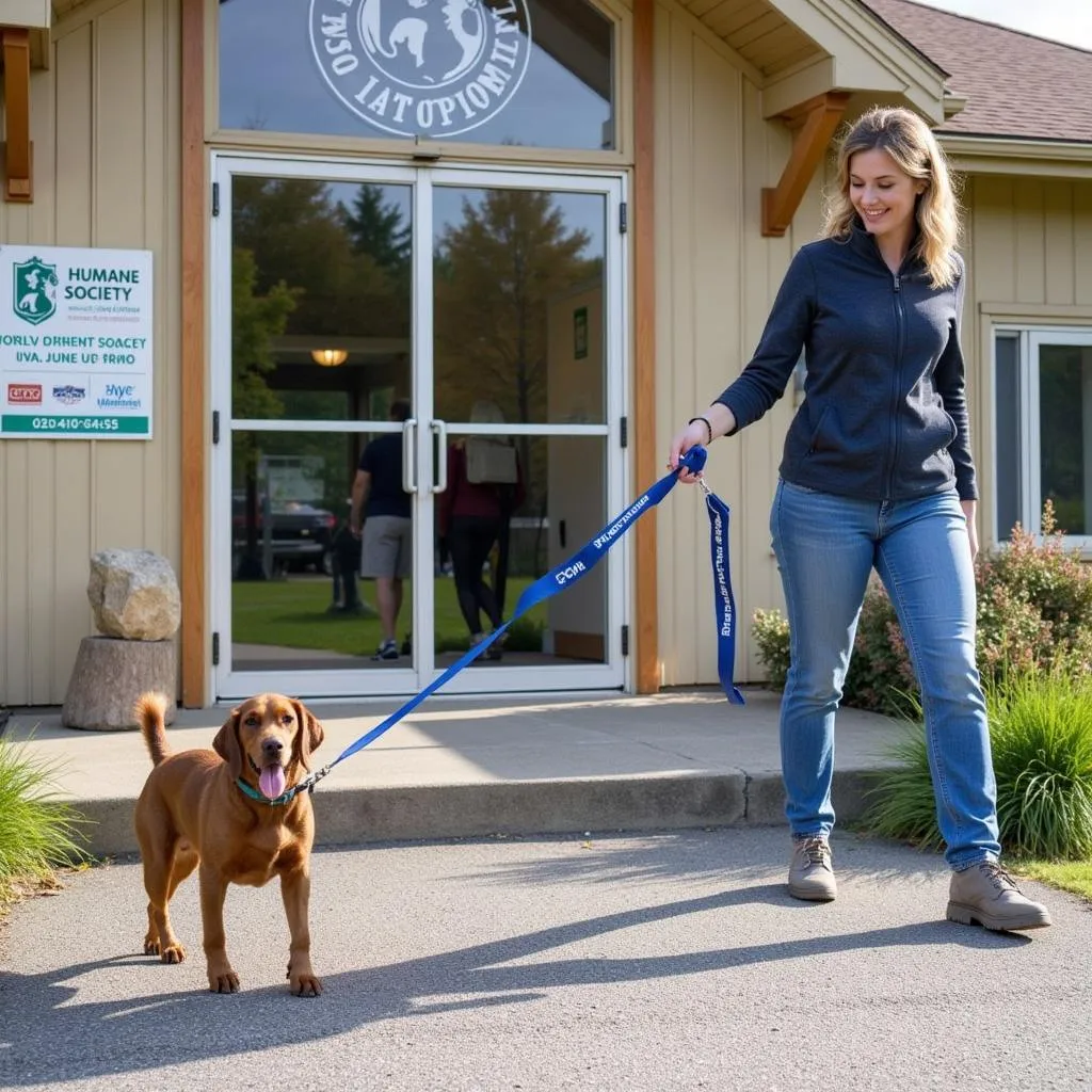 Volunteer walking a dog at the St. Albans VT Humane Society