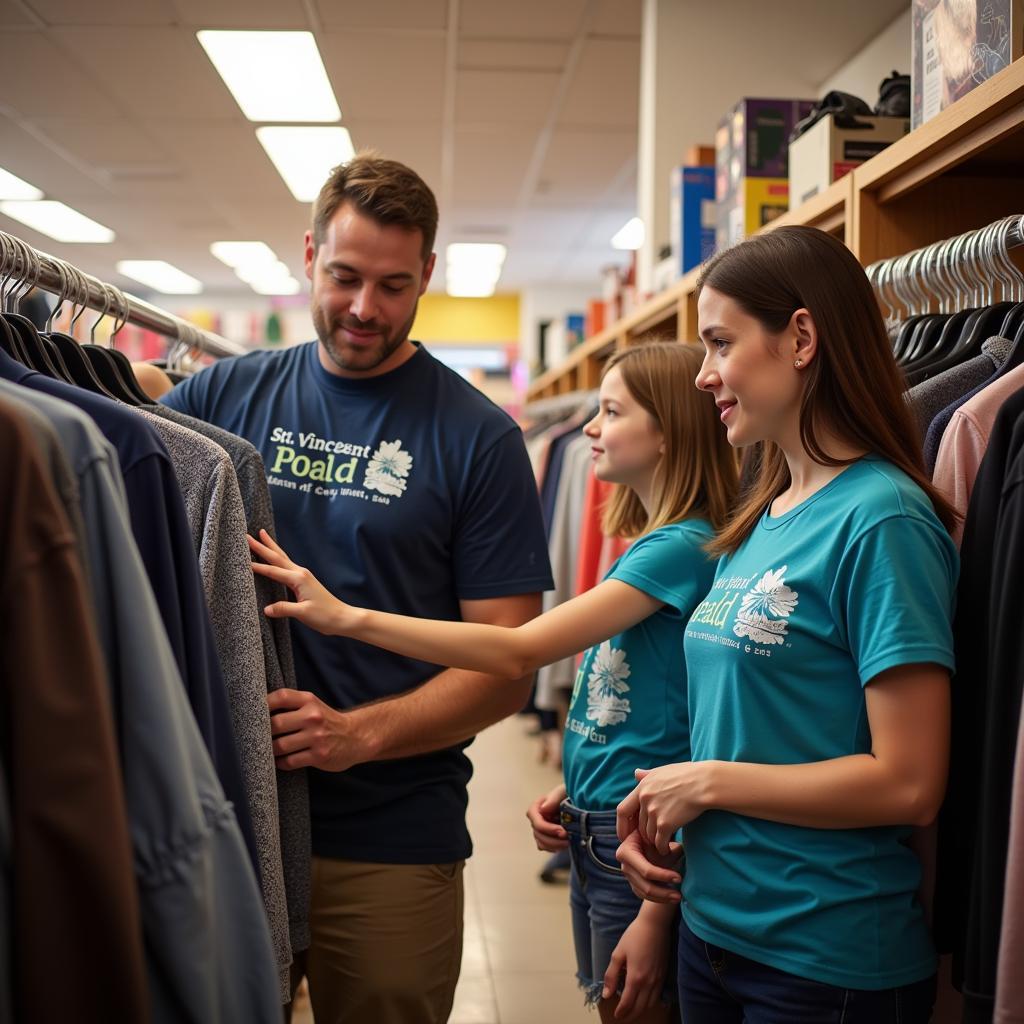 A volunteer at the St. Vincent de Paul Gulfgate Thrift Store assisting a family