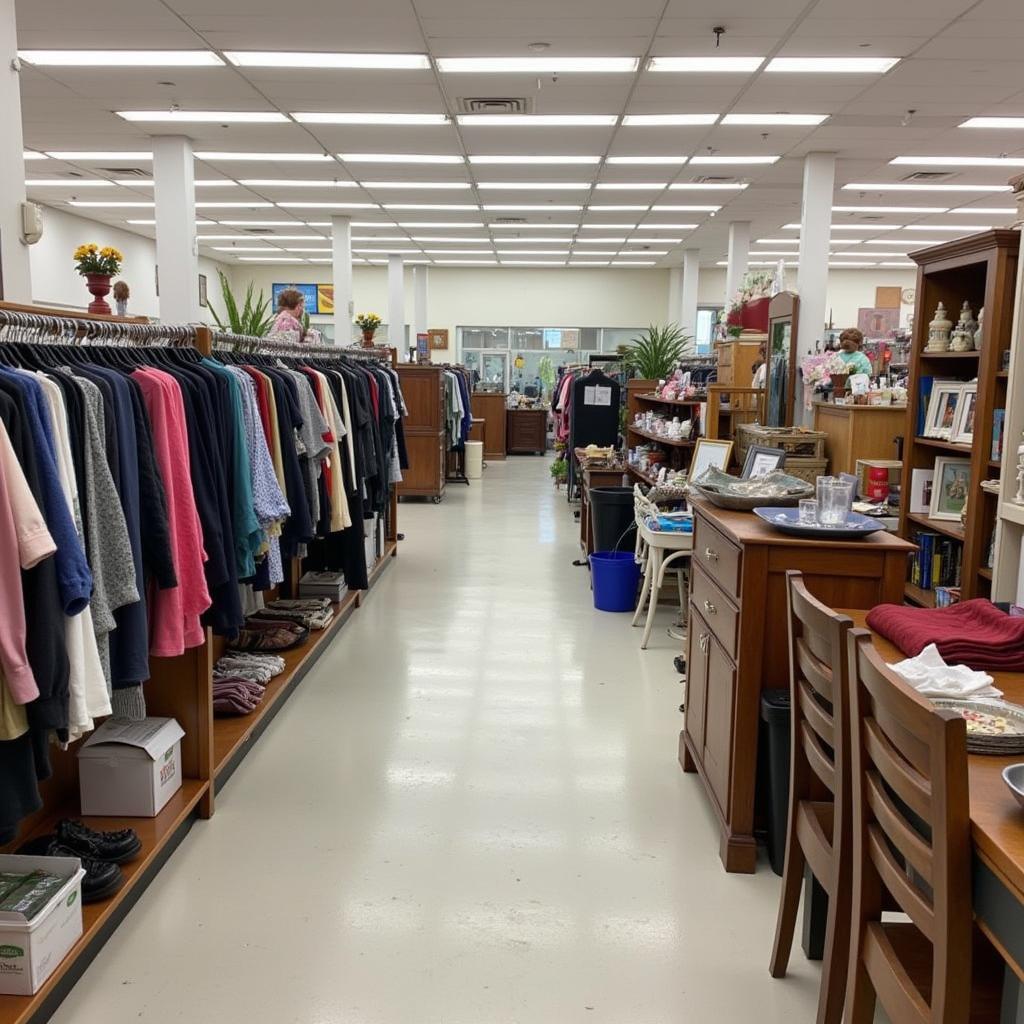 Spacious and well-organized interior of the St. Vincent de Paul Society Thrift Store in Addison, IL.