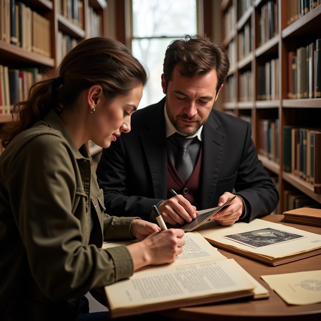 Researchers examining historical materials at the Stanford Historical Society