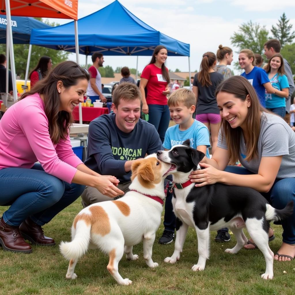 Families interacting with dogs at a Sterling Colorado Humane Society adoption event