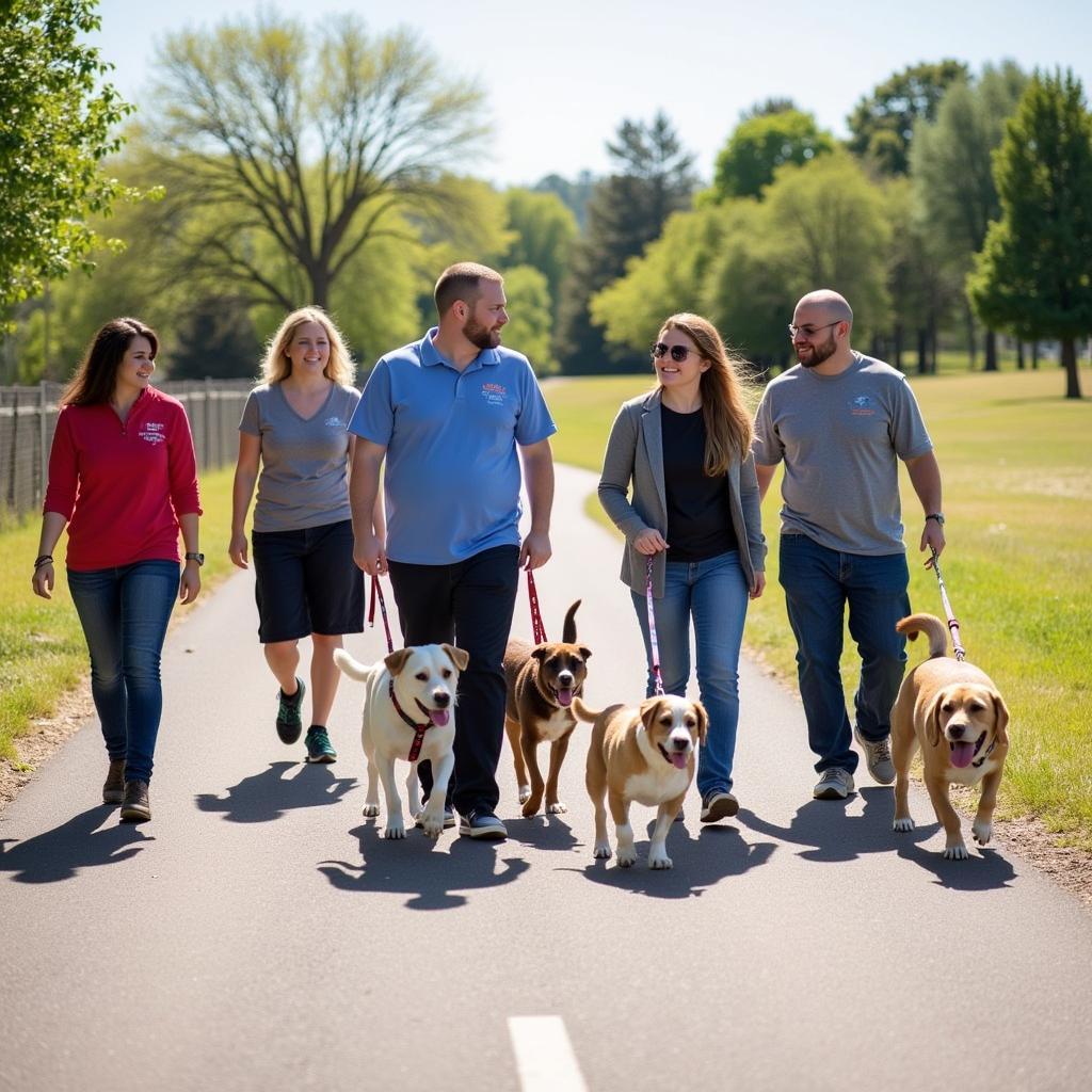 Volunteers walking dogs from the Sterling Colorado Humane Society