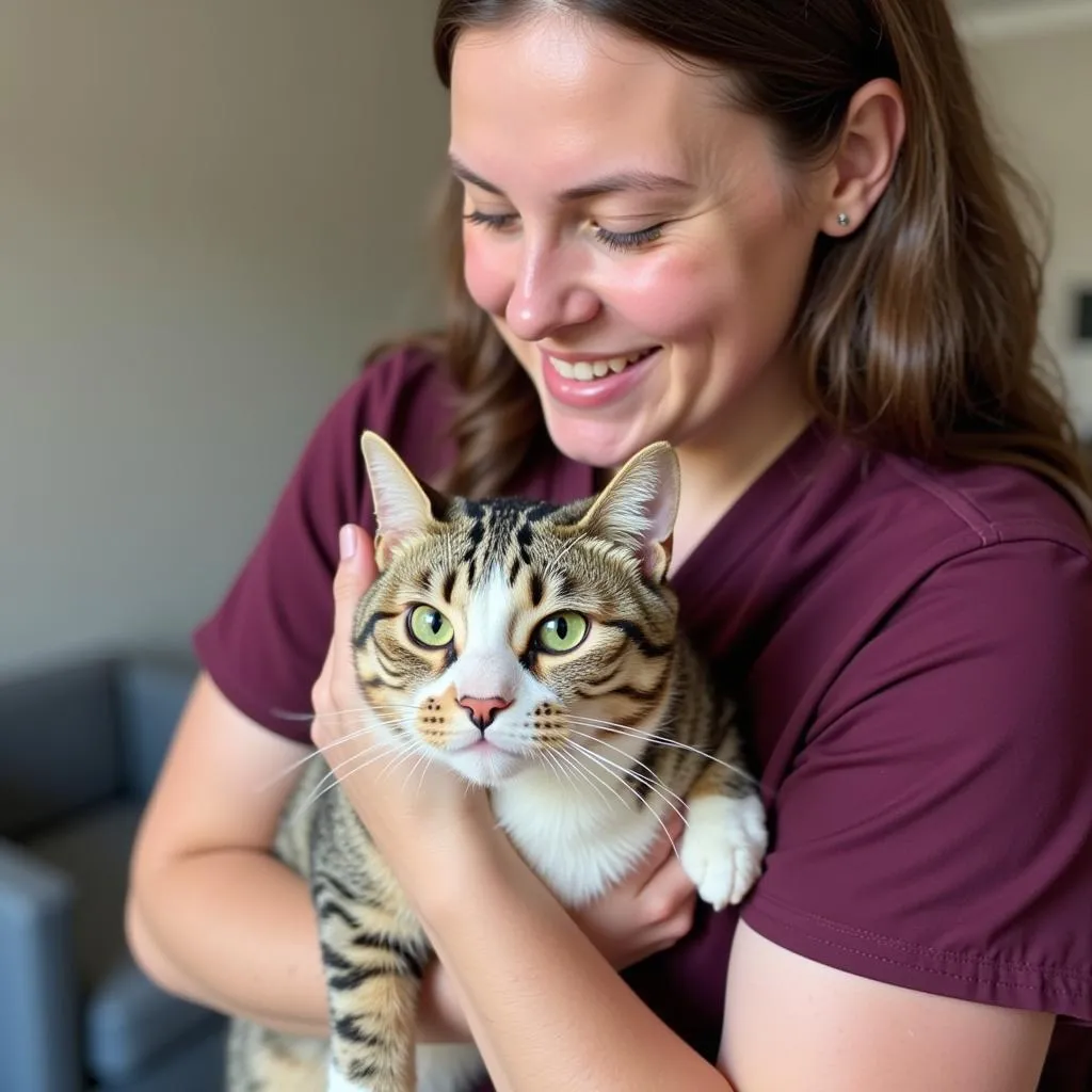 Cat being held at the Stillwater Humane Society