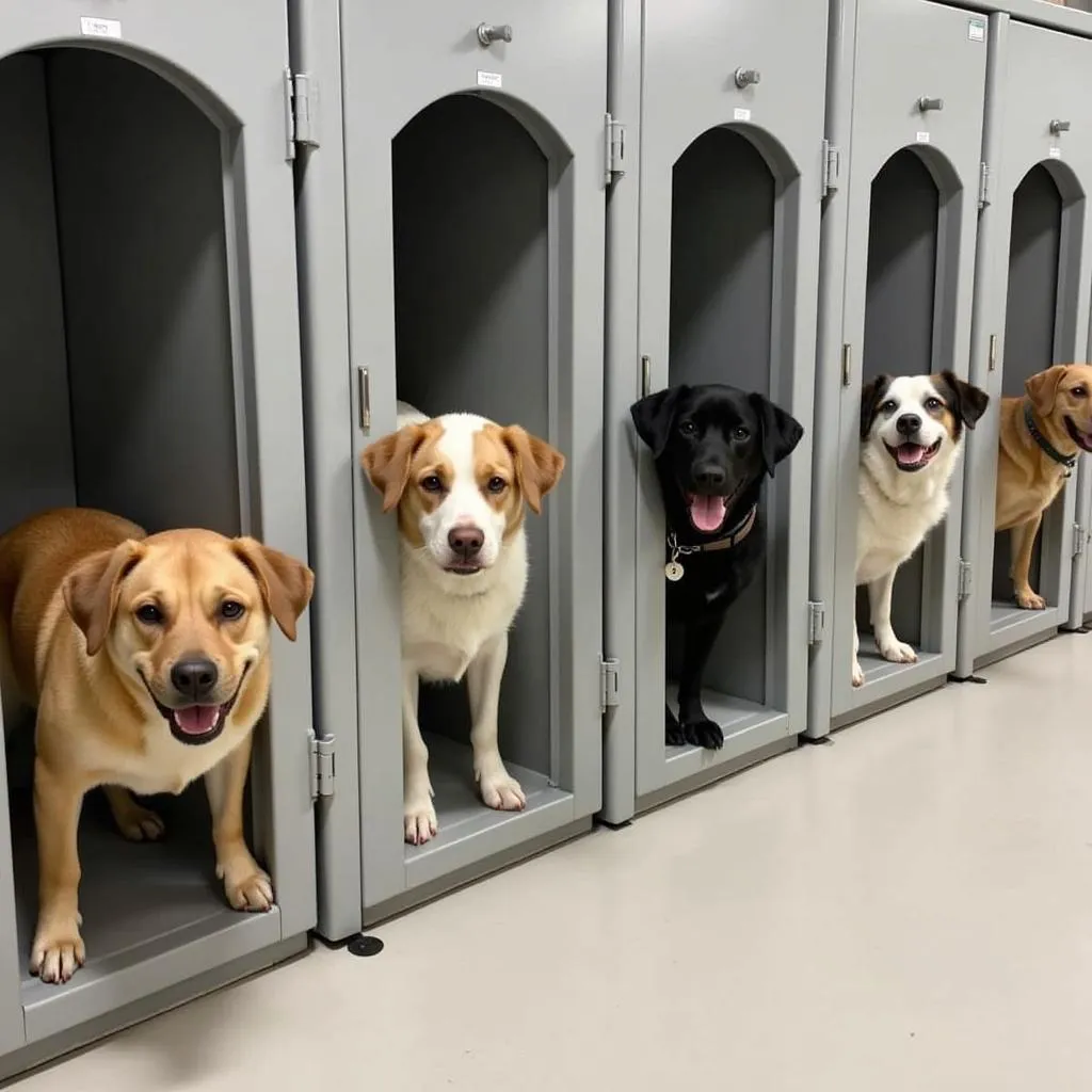 Dogs in kennels at the Stillwater Humane Society