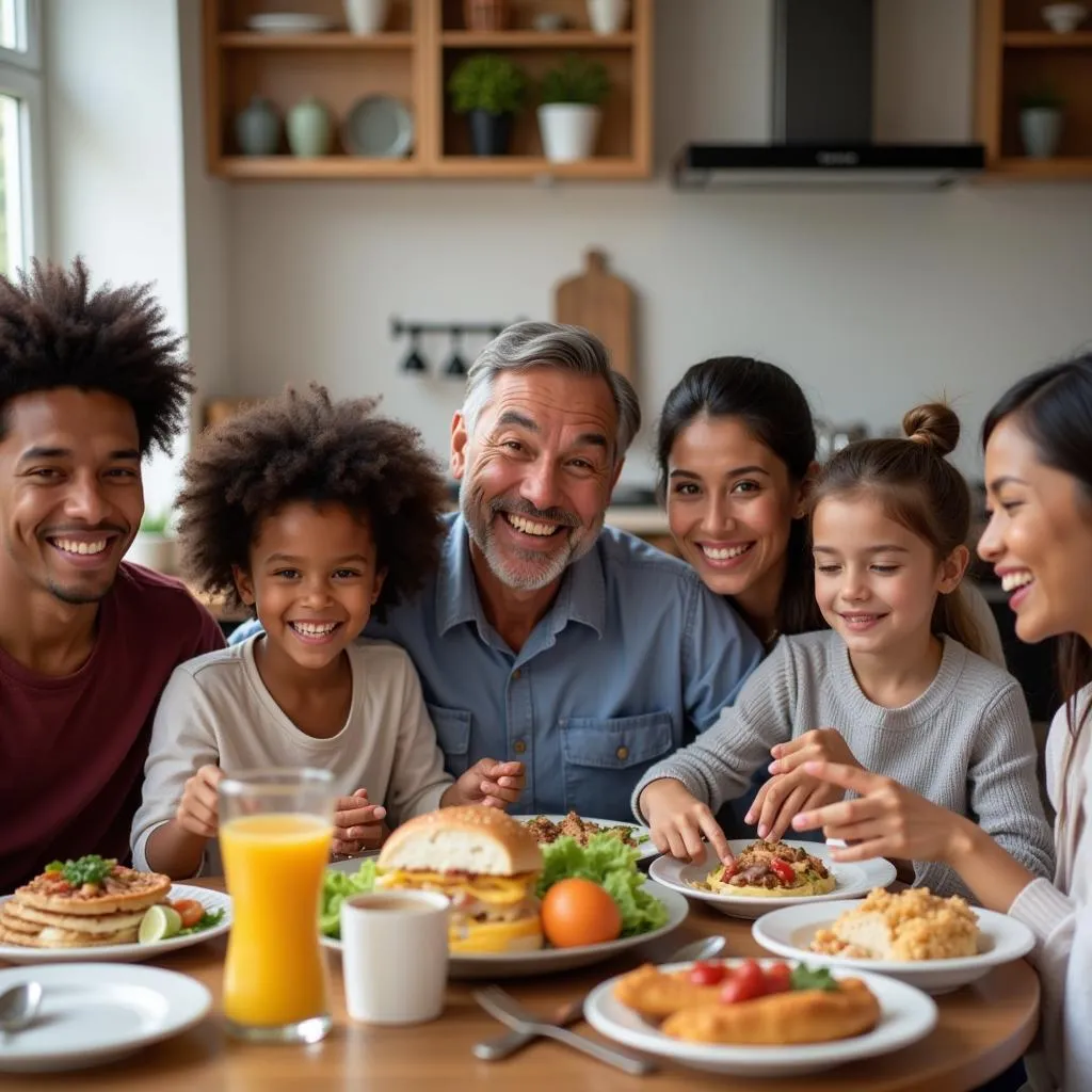 Family enjoying a meal together, highlighting the importance of family bonds.