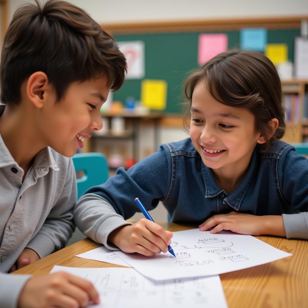 Student assisting a classmate with schoolwork