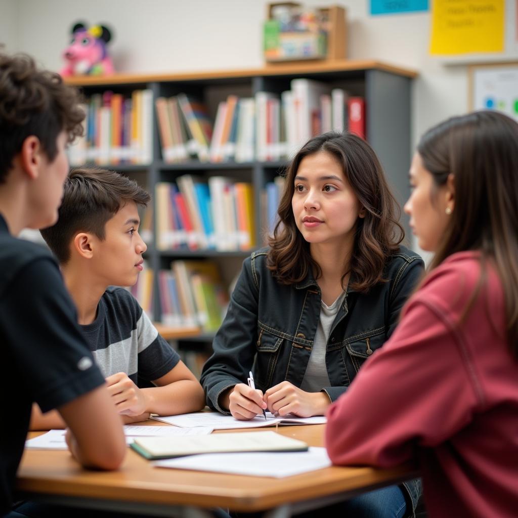 A student actively leading a study group