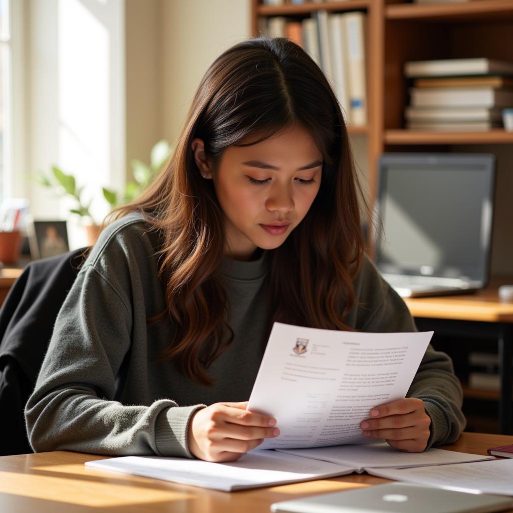 Student reading an honor society invitation letter