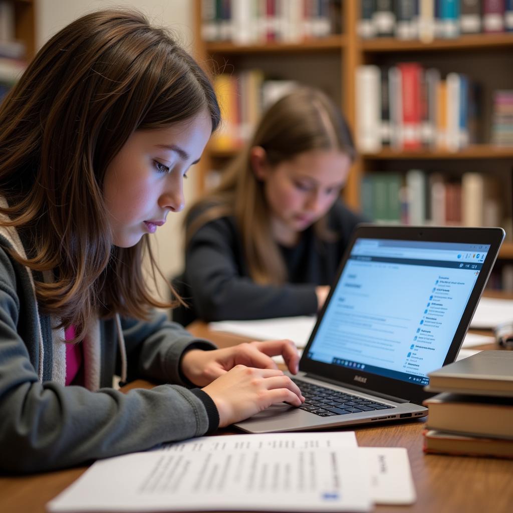 High School Student Deeply Engrossed in Research for a National Social Studies Honor Society Project