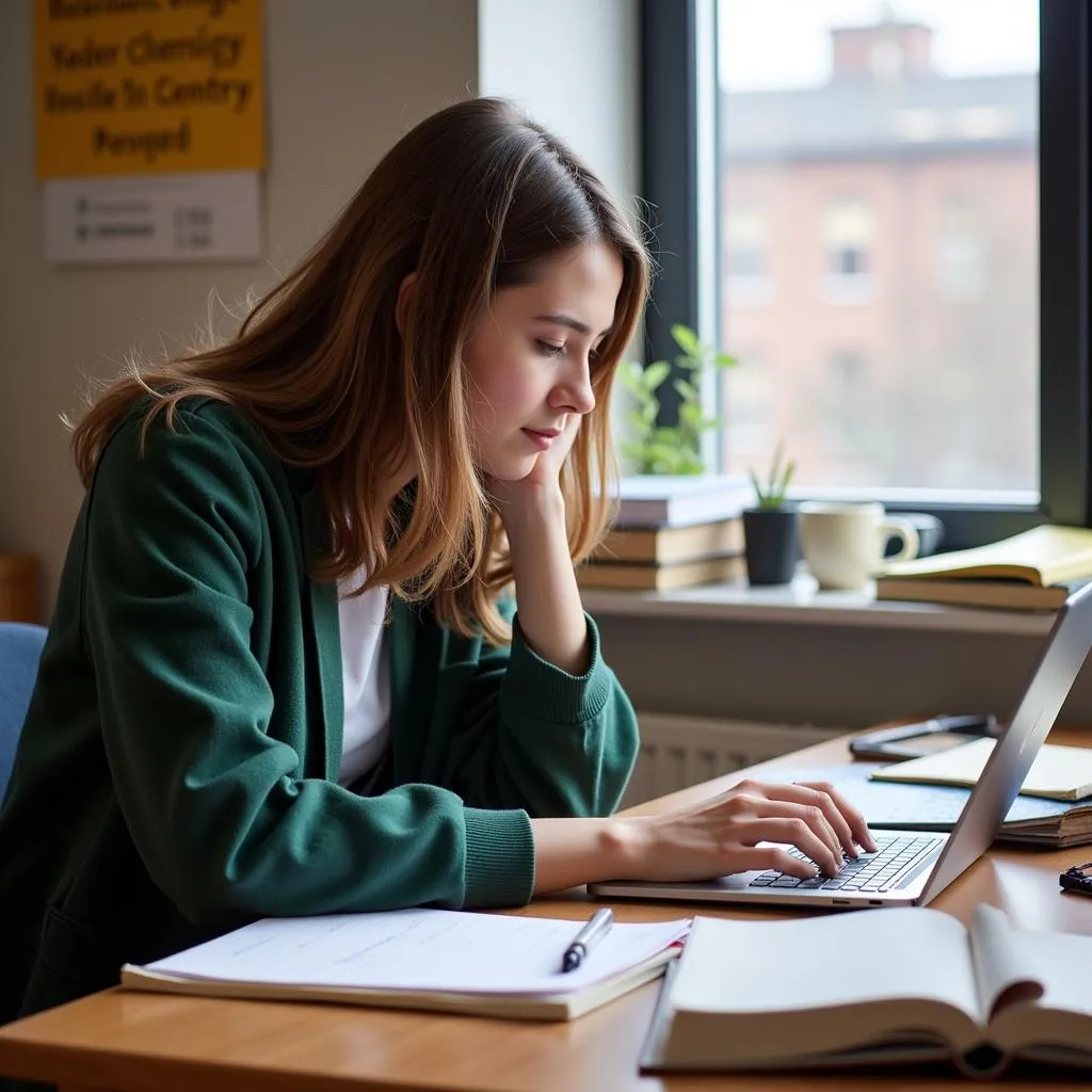 Student diligently researching honor societies online