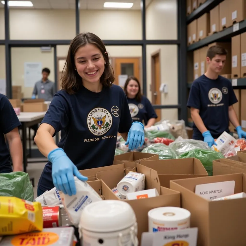 High school student volunteering at a local food bank