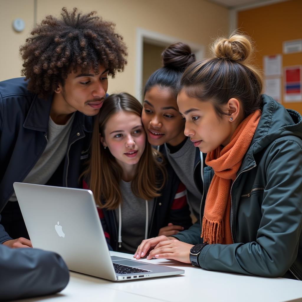 Students working together on a computer science project focused on social impact