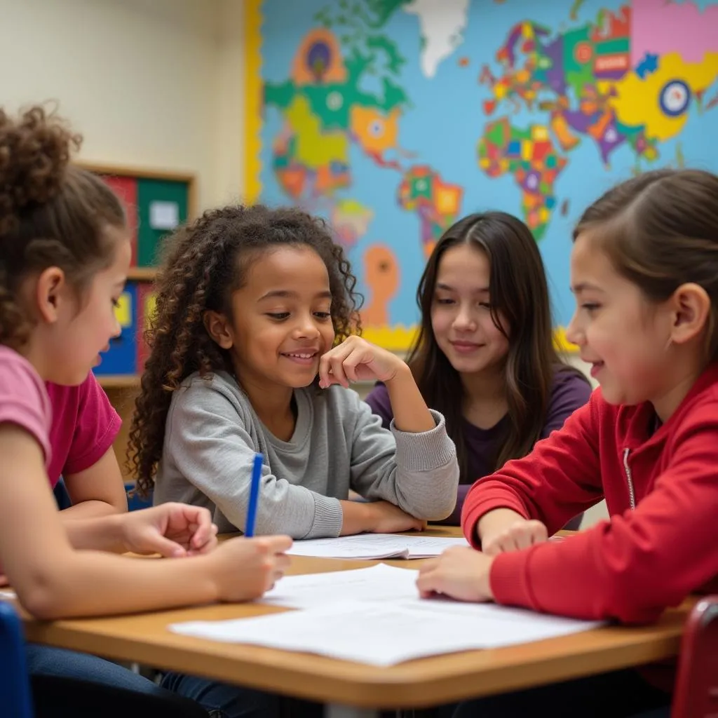 Students engaging in a multicultural learning activity