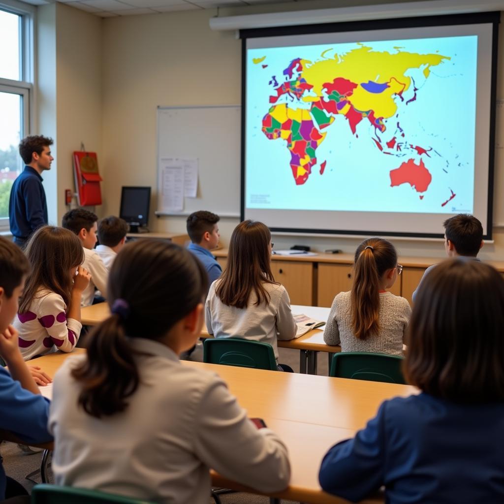 Students engaging in a lesson about different cultures