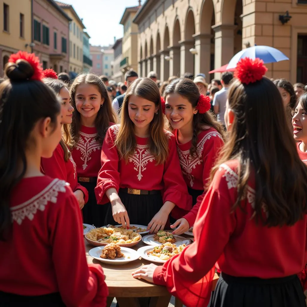 Students actively participating in a Spanish cultural event.