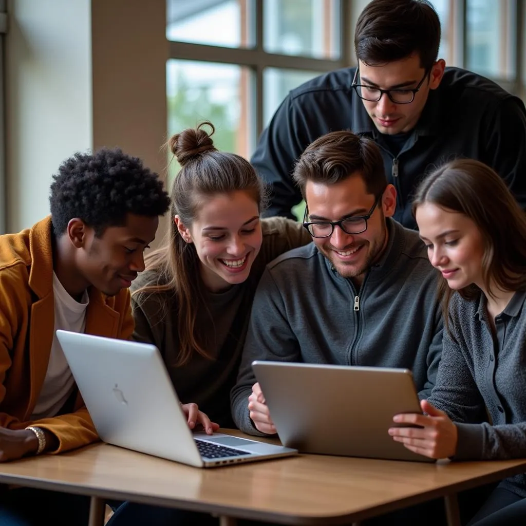 Group of students researching honor societies online