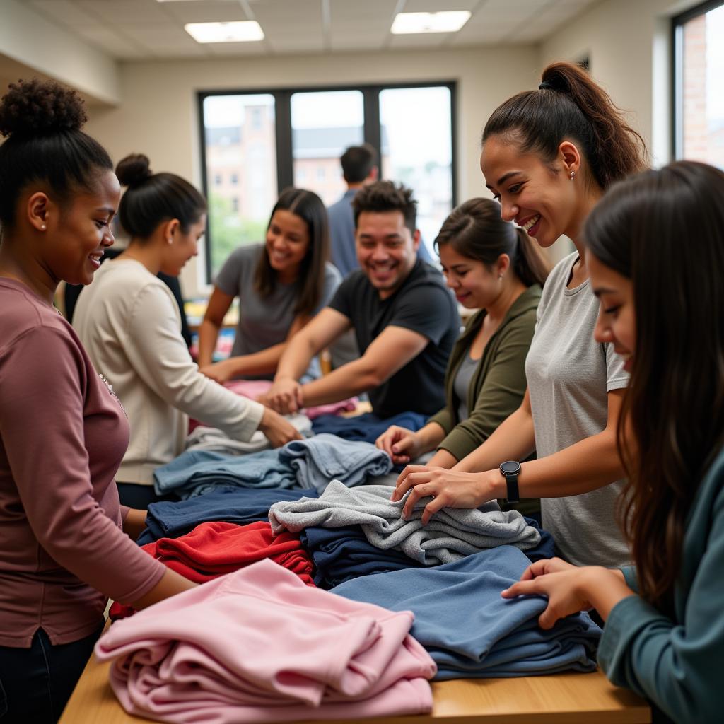 People volunteering at a clothing drive