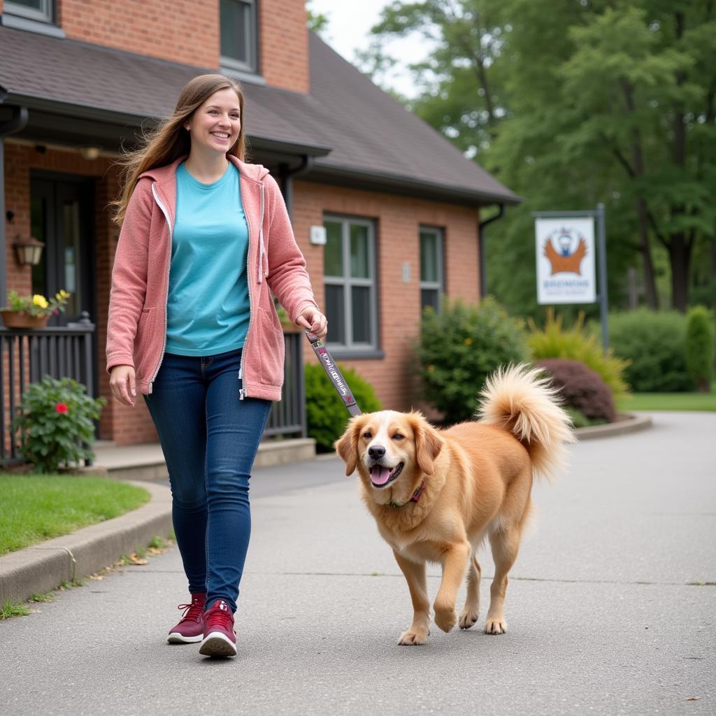 Volunteer Walking Dog at Sullivan County Humane Society