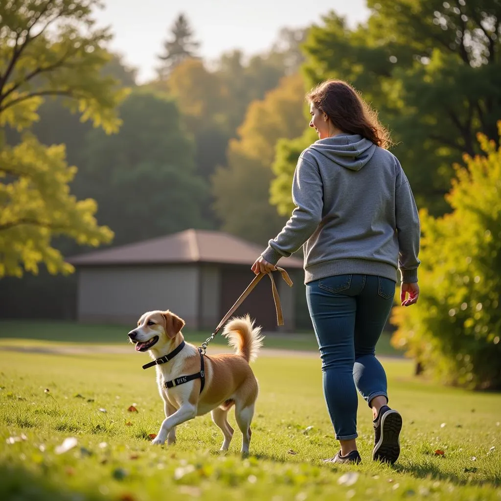 Volunteer walking a dog at Summit Humane Society Ohio