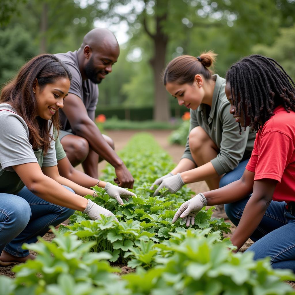 Volunteers working together in a community garden in Sussex