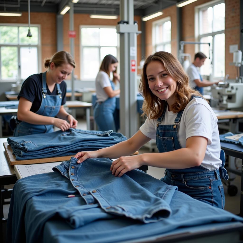 Workers in a sustainable denim factory