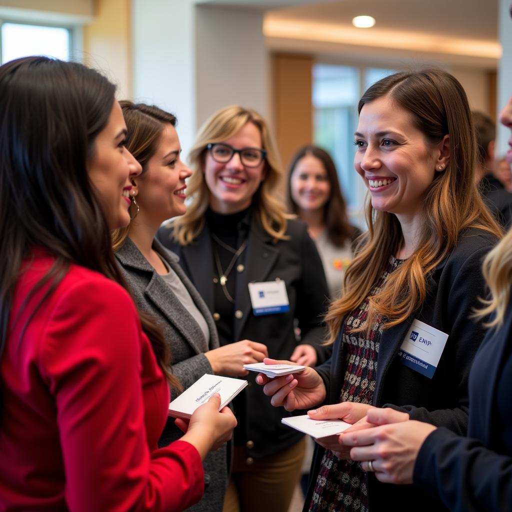 Women networking at a Society of Women Engineers event