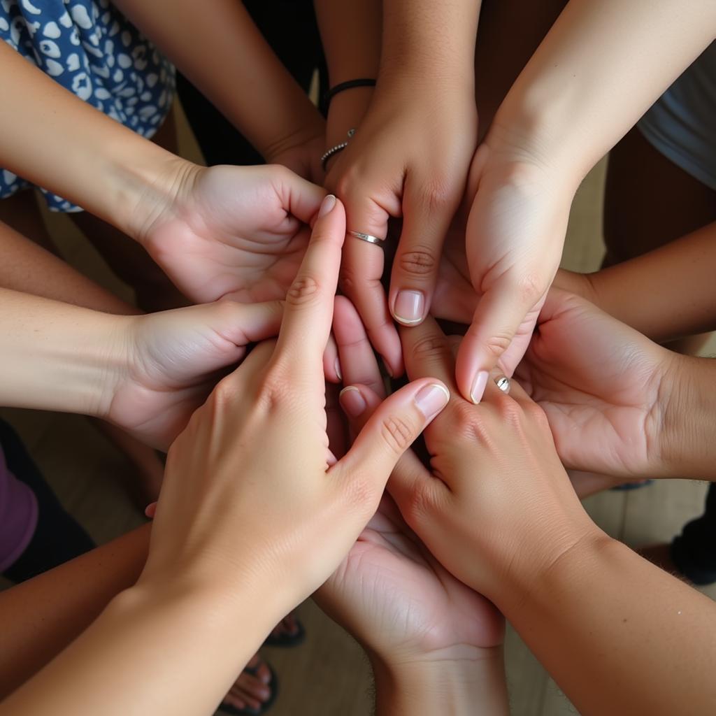 Hands coming together to form a symbol of peace