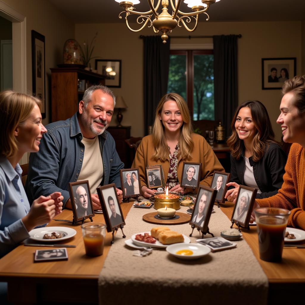 Family surrounding a memorial table in Texas