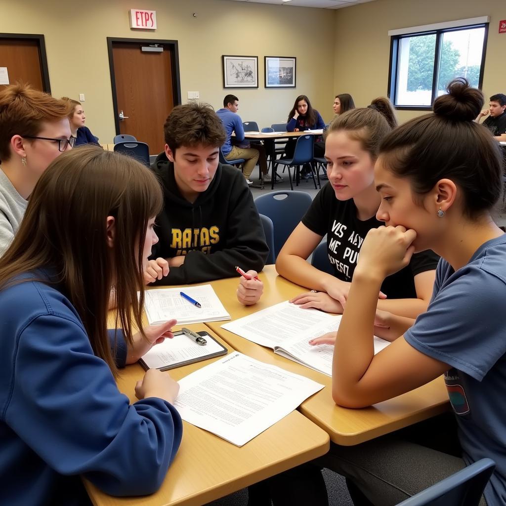 Students participating in a Thespian Society meeting