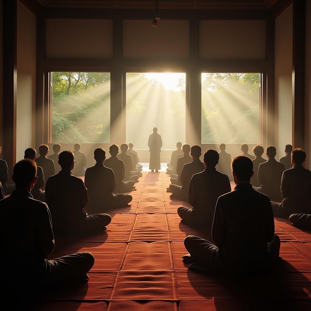 Thousand Buddha Temple Interior Meditation Hall - A peaceful scene inside the meditation hall of the Thousand Buddha Temple.