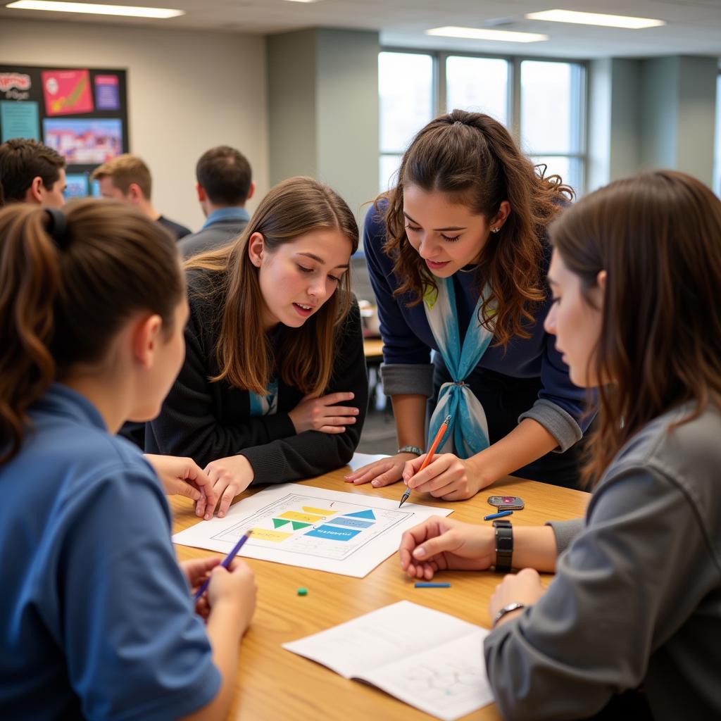 Students collaborating on a project at Tias School