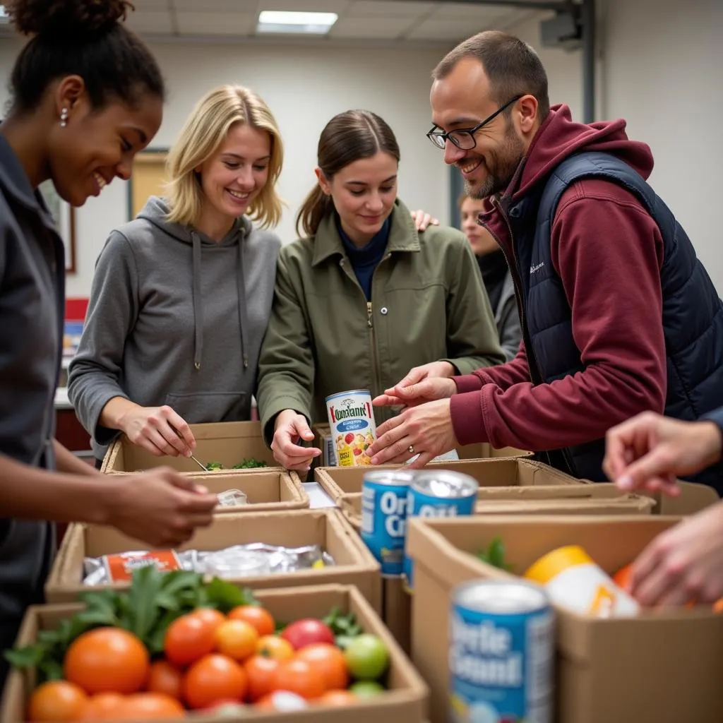 Toqueville Society members volunteering at a local food bank