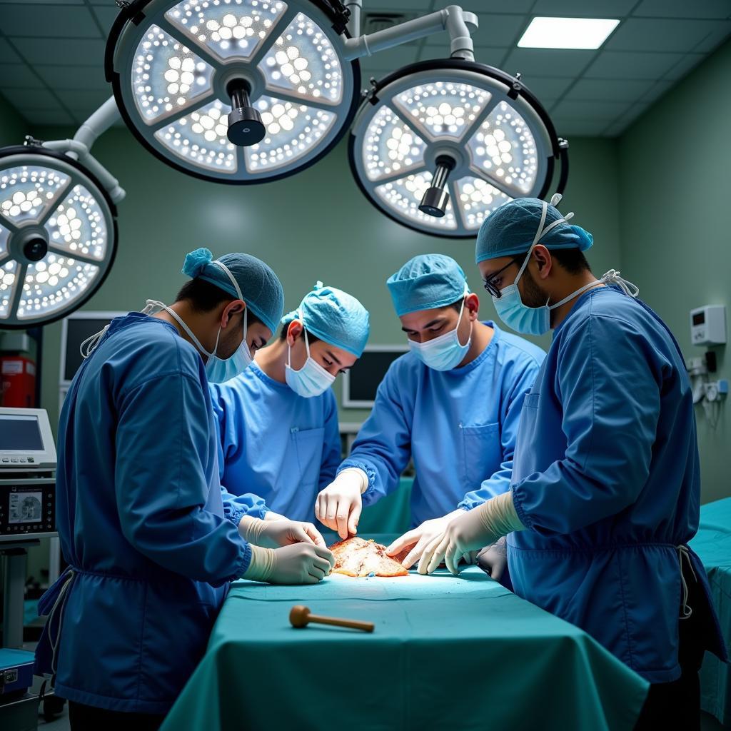 A team of transplant surgeons performing a surgery