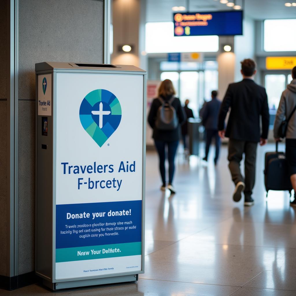 Donation box for the Travelers Aid Society at a transportation hub