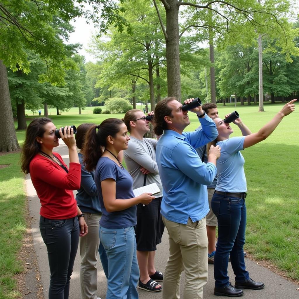 Bird watchers gather for a guided tour with the Travis County Audubon Society