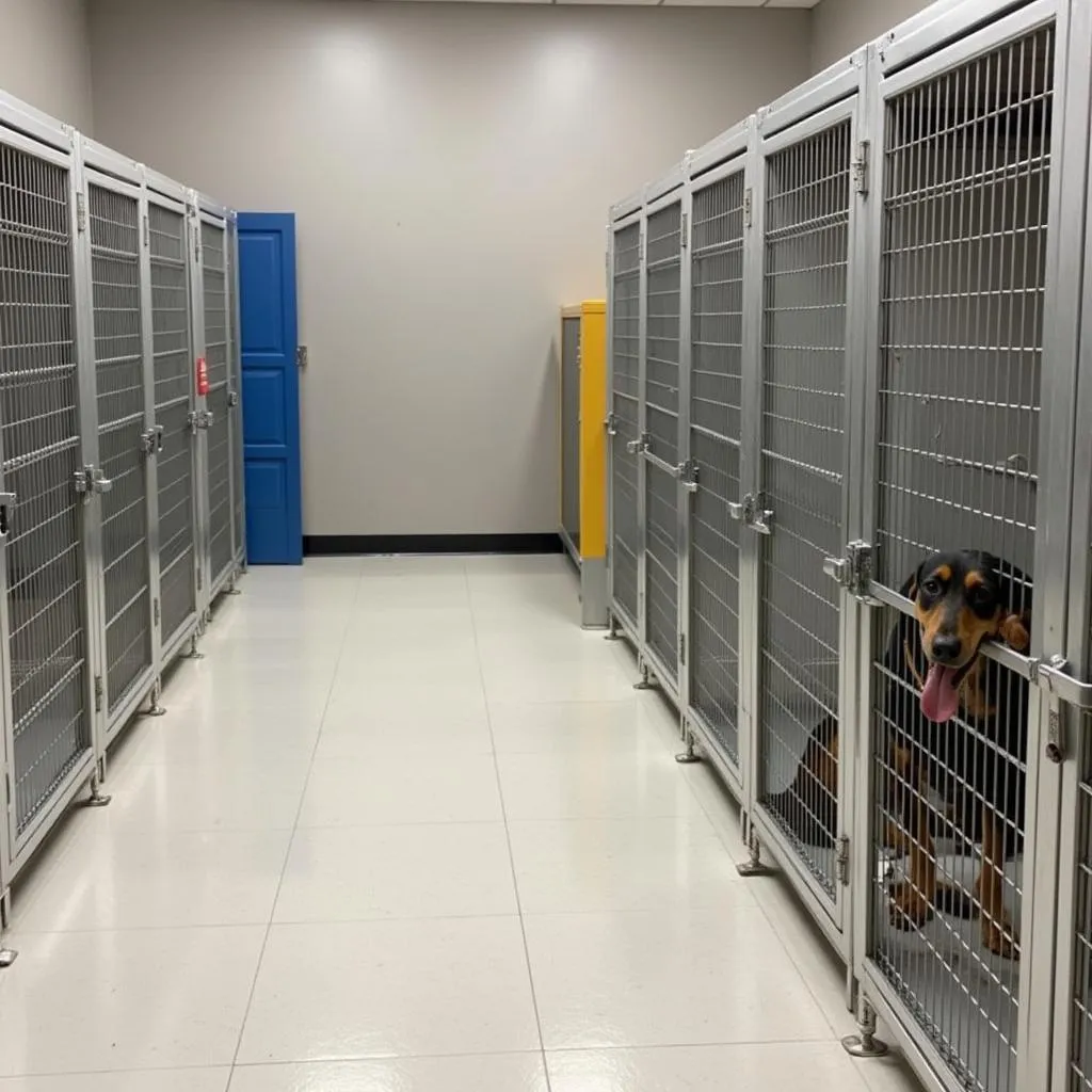 Dog in Kennel at Tri-Lakes Humane Society