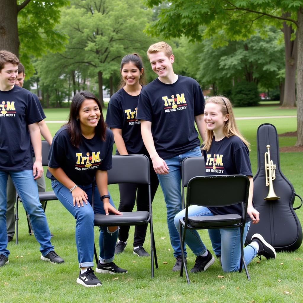 Students in Tri-M shirts volunteering at a community event