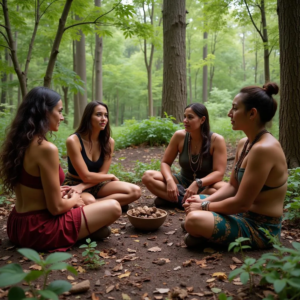 Foraging tribe members discussing and making decisions together