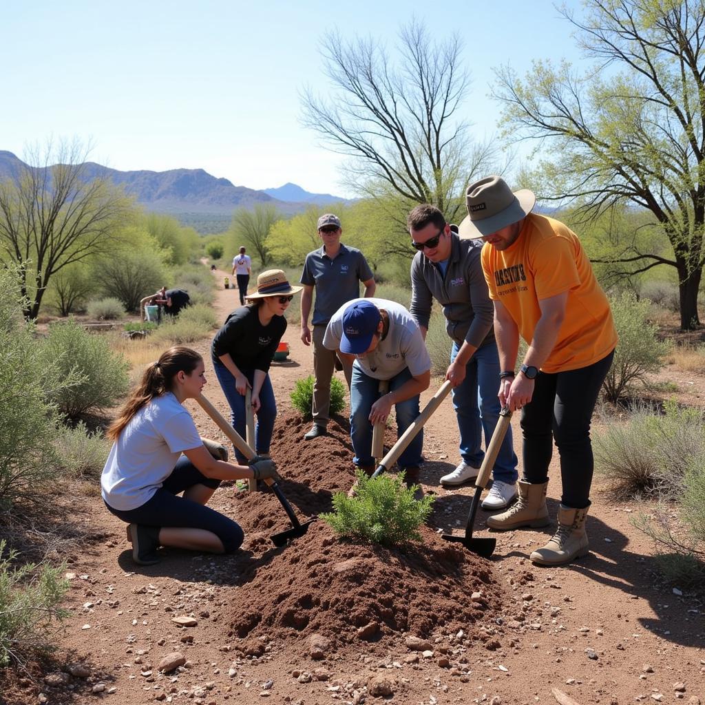 Volunteers planting trees with Tucson Audubon Society