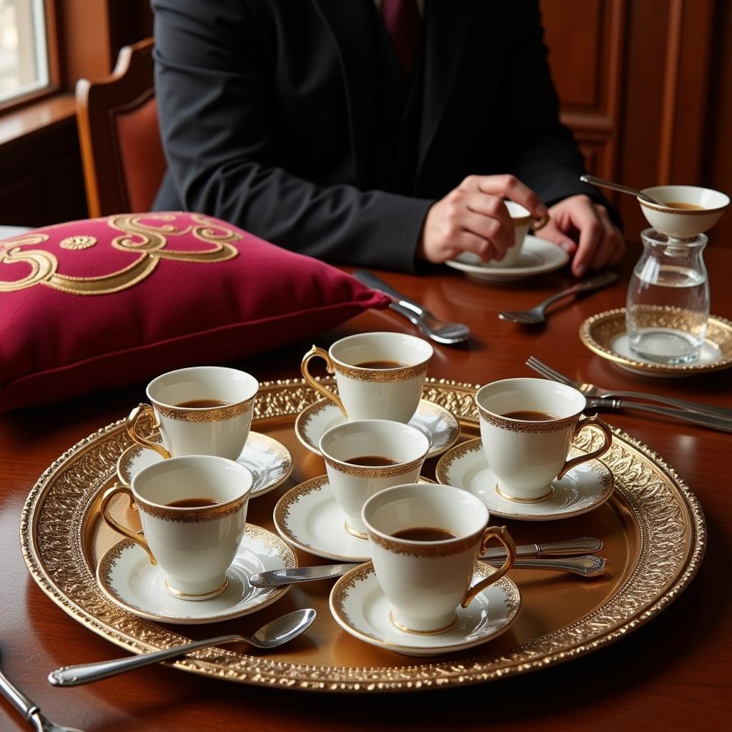 Traditional Turkish coffee ceremony during a social gathering