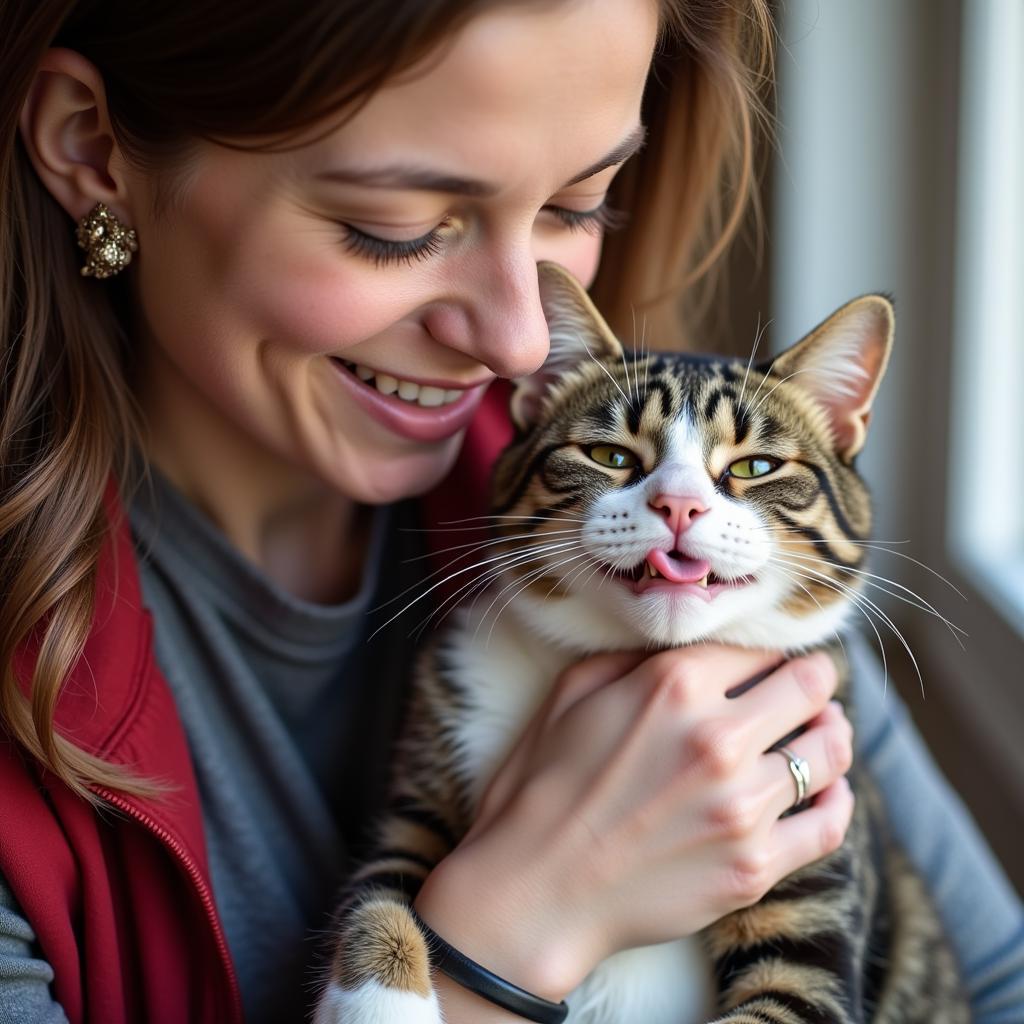 A volunteer cuddling a cat at the Tuscarawas County Humane Society