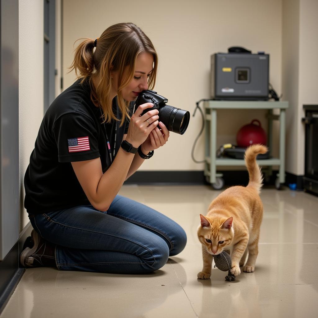 Volunteer photographer capturing a playful moment of a cat at the Tuscarawas County Humane Society