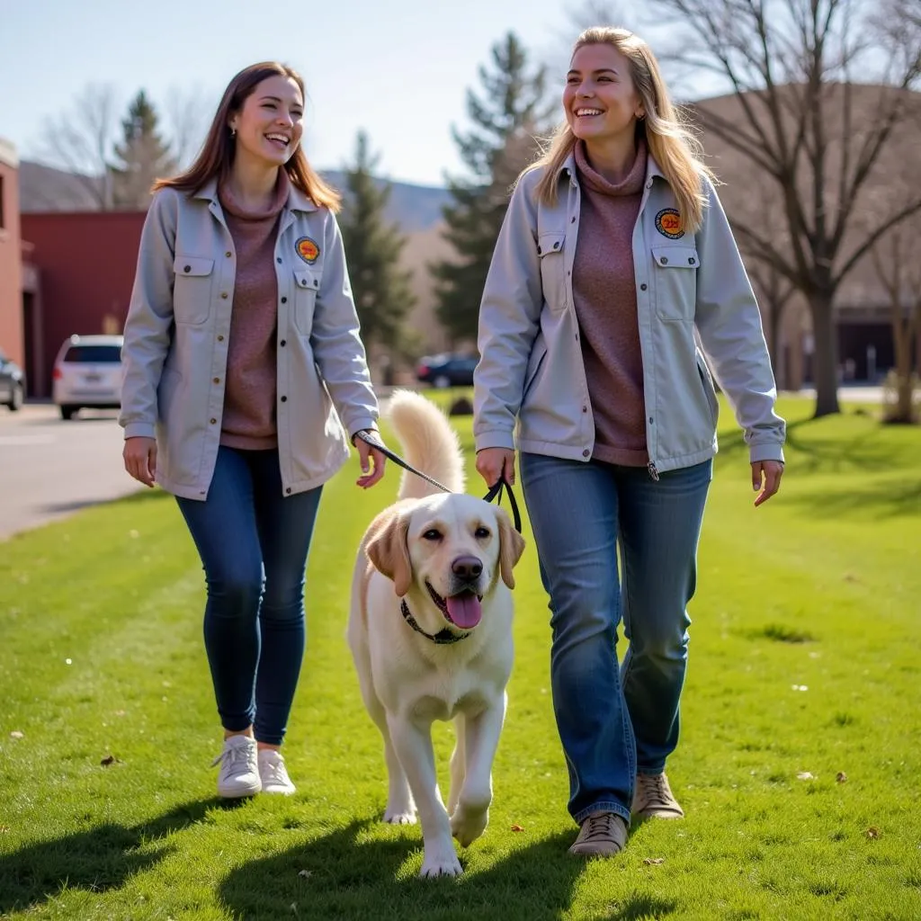 Volunteers Walking a Dog at the Twin Falls Humane Society